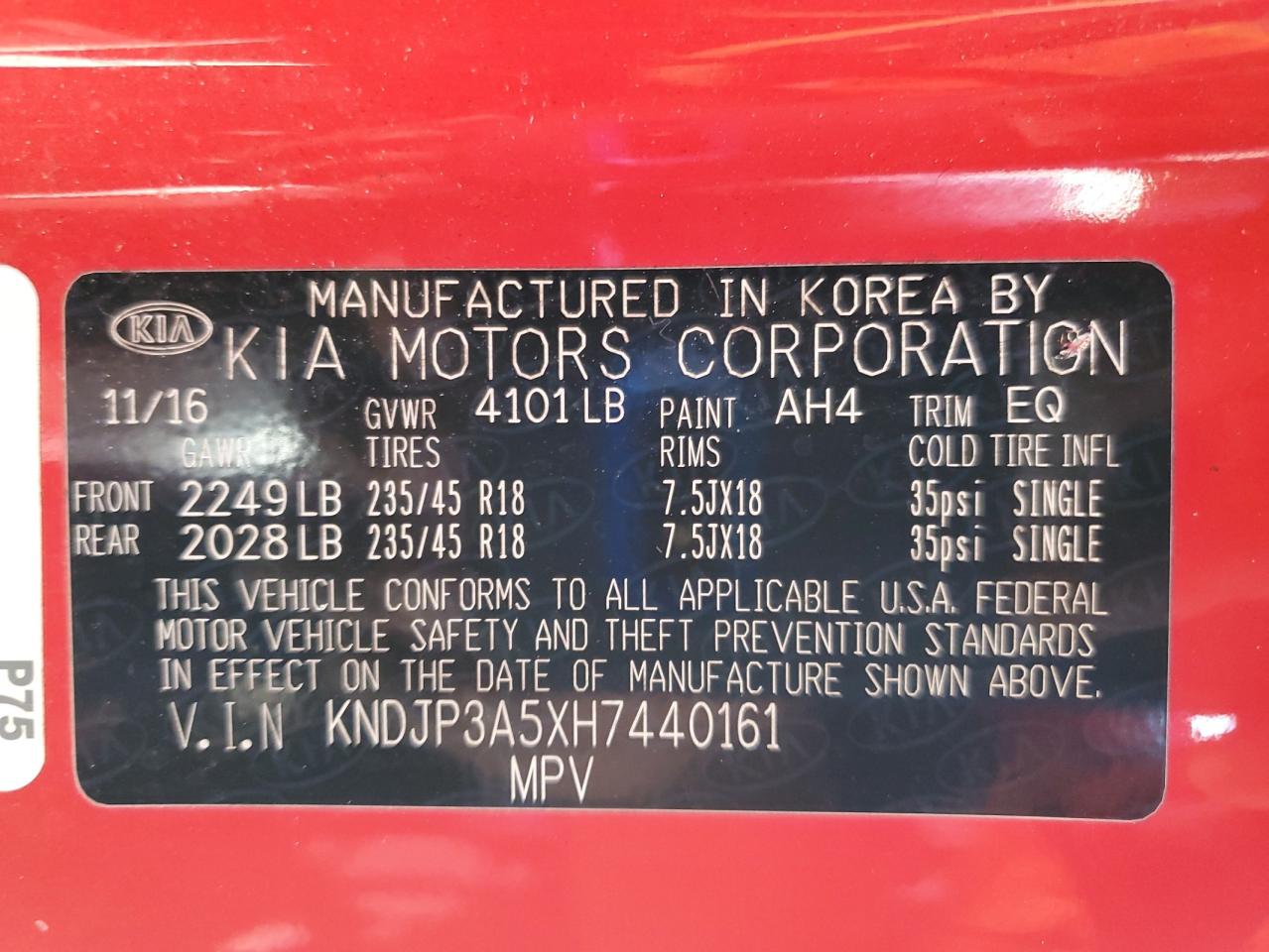 2017 Kia Soul + VIN: KNDJP3A5XH7440161 Lot: 84007355