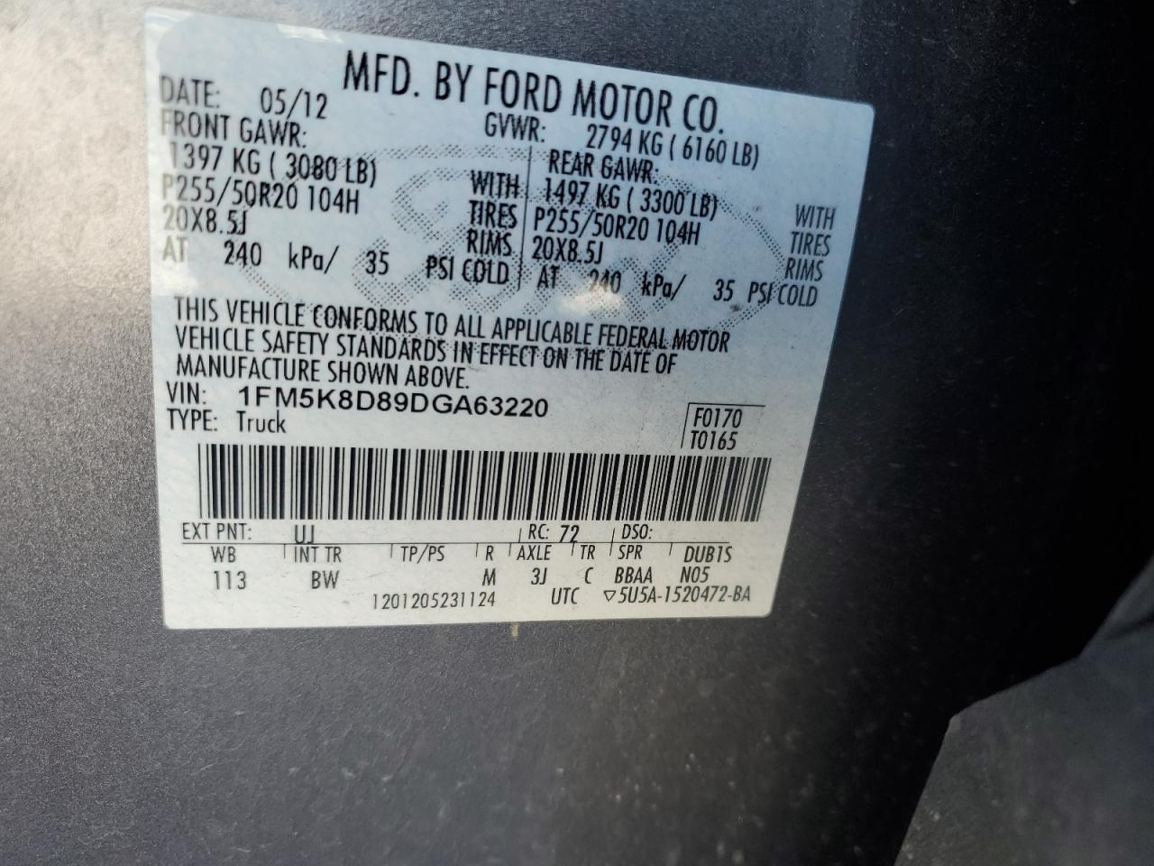 2013 Ford Explorer Xlt VIN: 1FM5K8D89DGA63220 Lot: 71929475