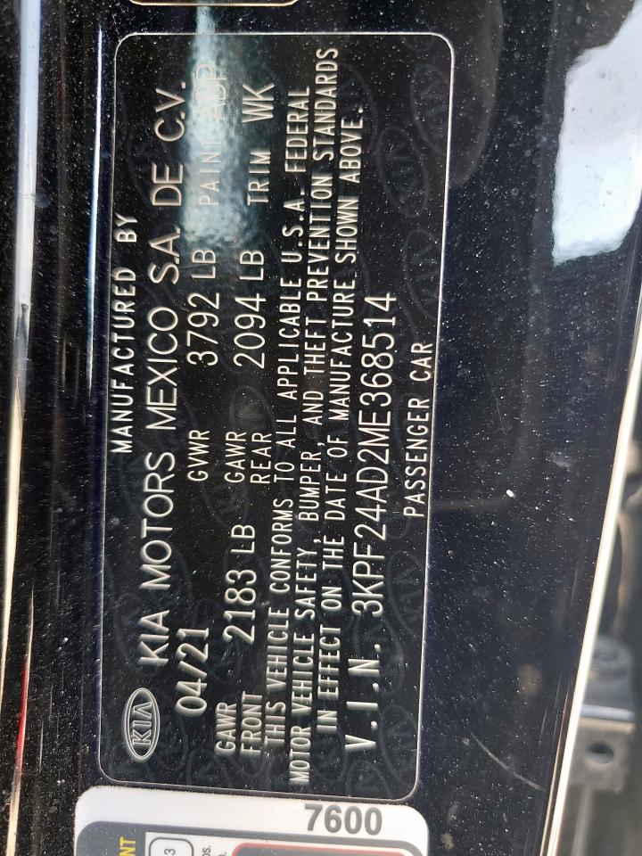 2021 Kia Forte Fe VIN: 3KPF24AD2ME368514 Lot: 80861015