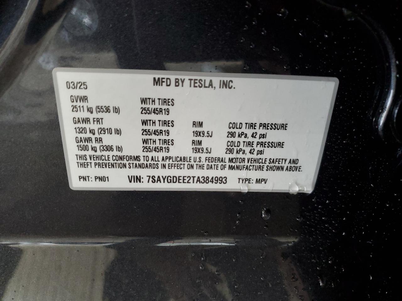 2026 Tesla Model Y VIN: 7SAYGDEE2TA384993 Lot: 84290125