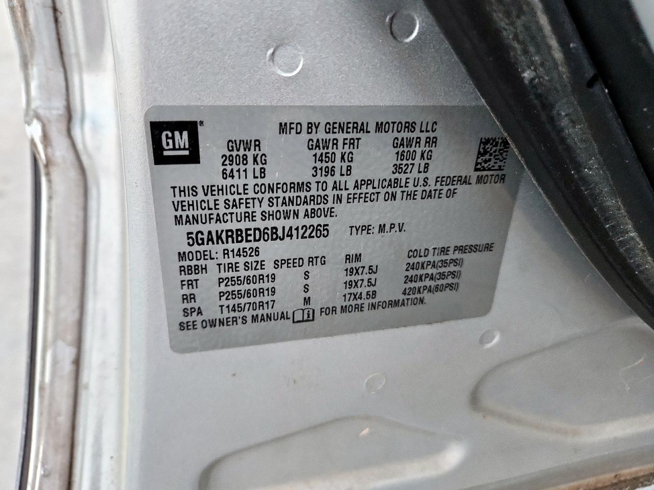 2011 Buick Enclave Cxl VIN: 5GAKRBED6BJ412265 Lot: 81540695