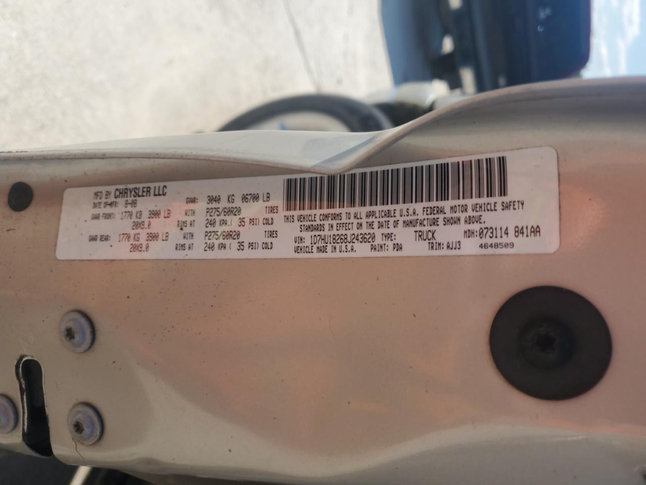 2008 Dodge Ram 1500 St VIN: 1D7HU18268J243620 Lot: 71452175