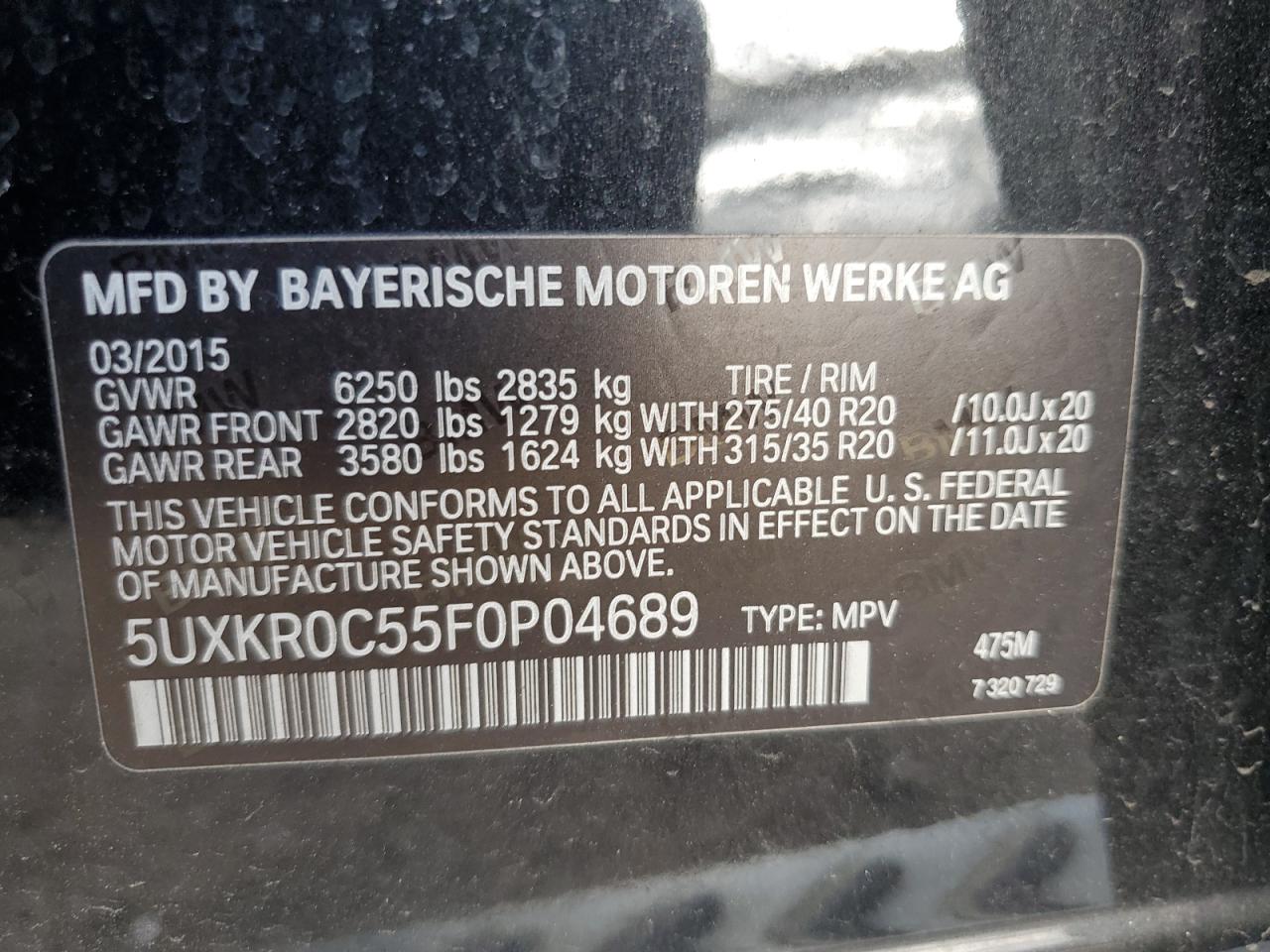 2015 BMW X5 xDrive35I VIN: 5UXKR0C55F0P04689 Lot: 81749705