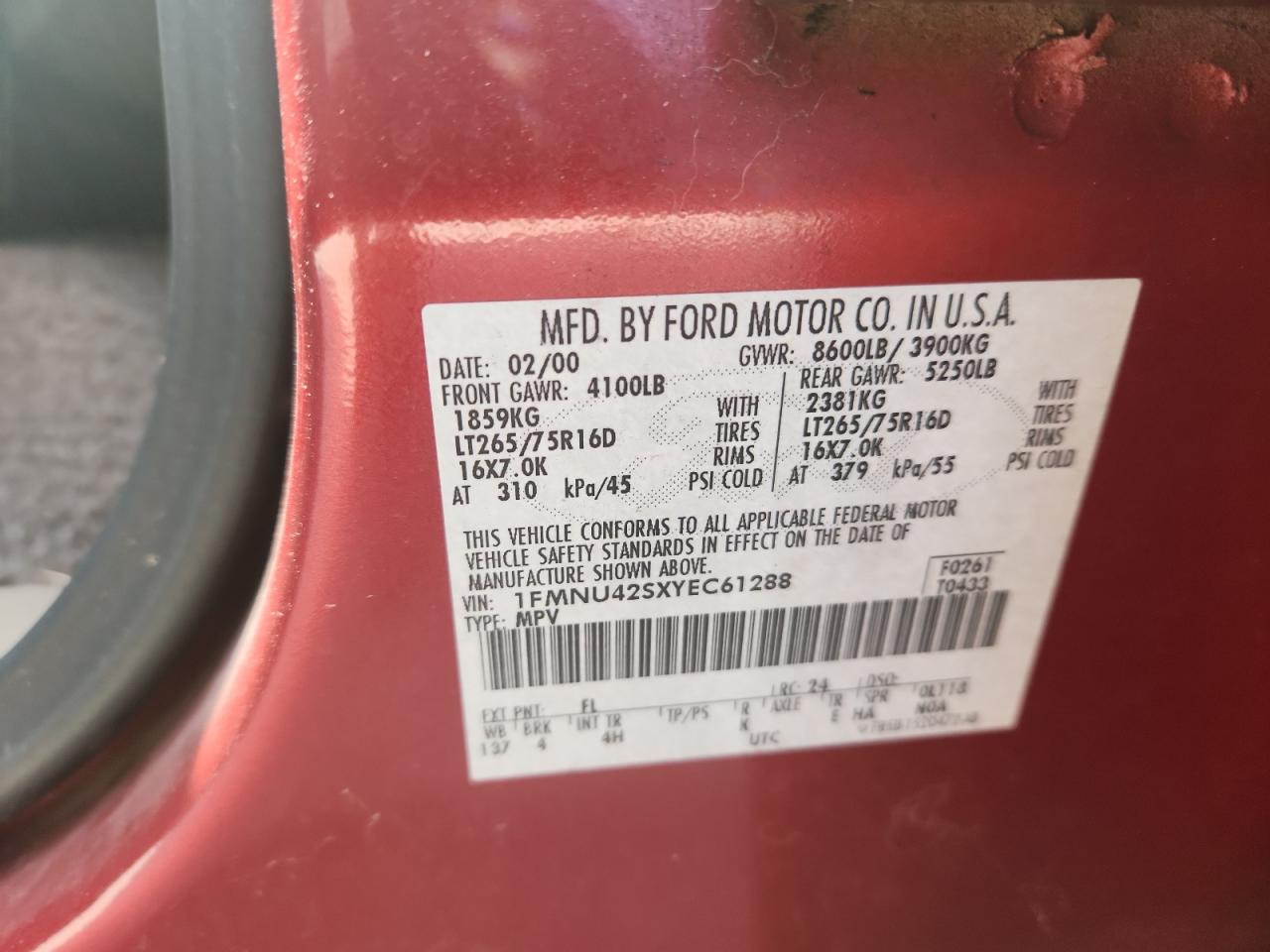 2000 Ford Excursion Limited VIN: 1FMNU42SXYEC61288 Lot: 80887385