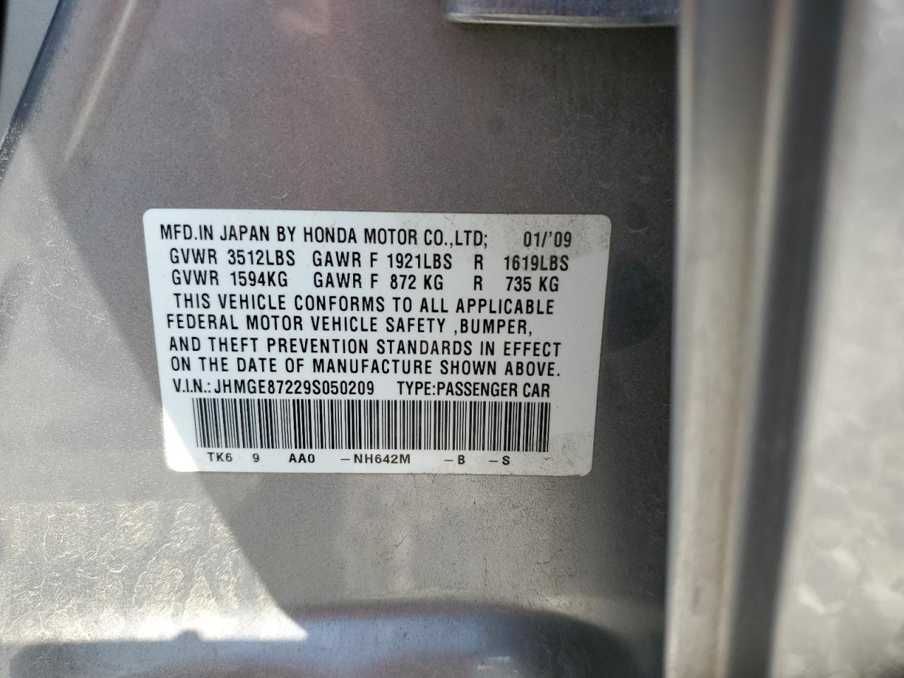 2009 Honda Fit VIN: JHMGE87229S050209 Lot: 80792155