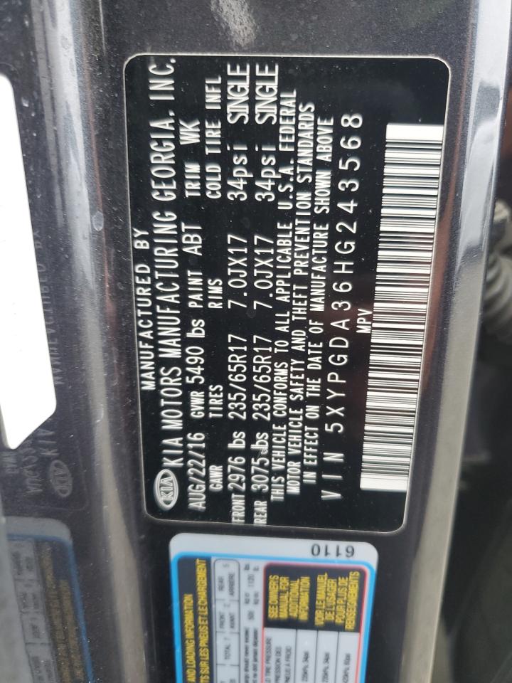 2017 Kia Sorento Lx VIN: 5XYPGDA36HG243568 Lot: 81448375