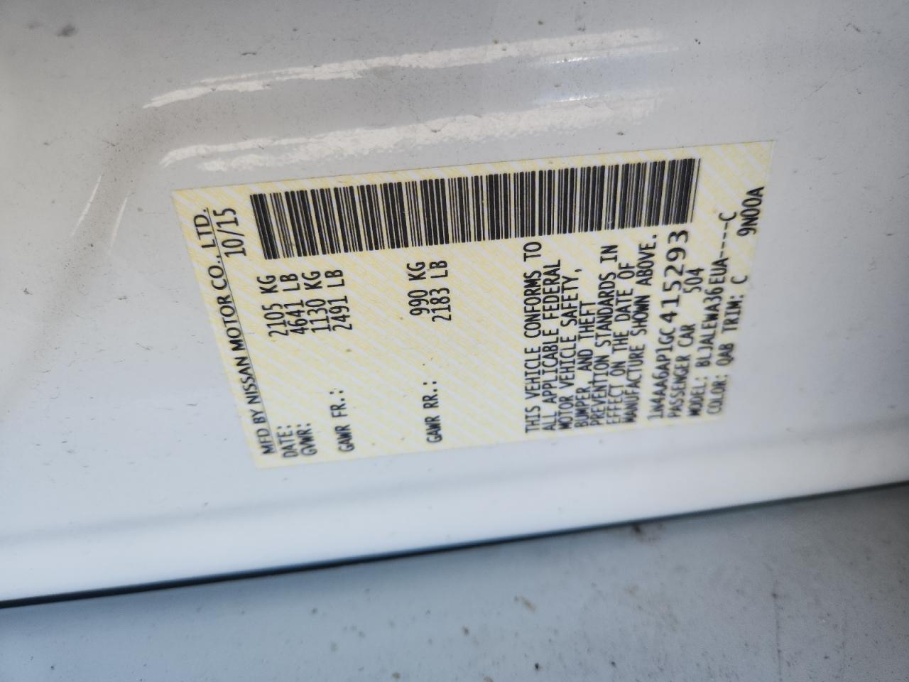 2016 Nissan Maxima 3.5S VIN: 1N4AA6AP1GC415293 Lot: 80509335