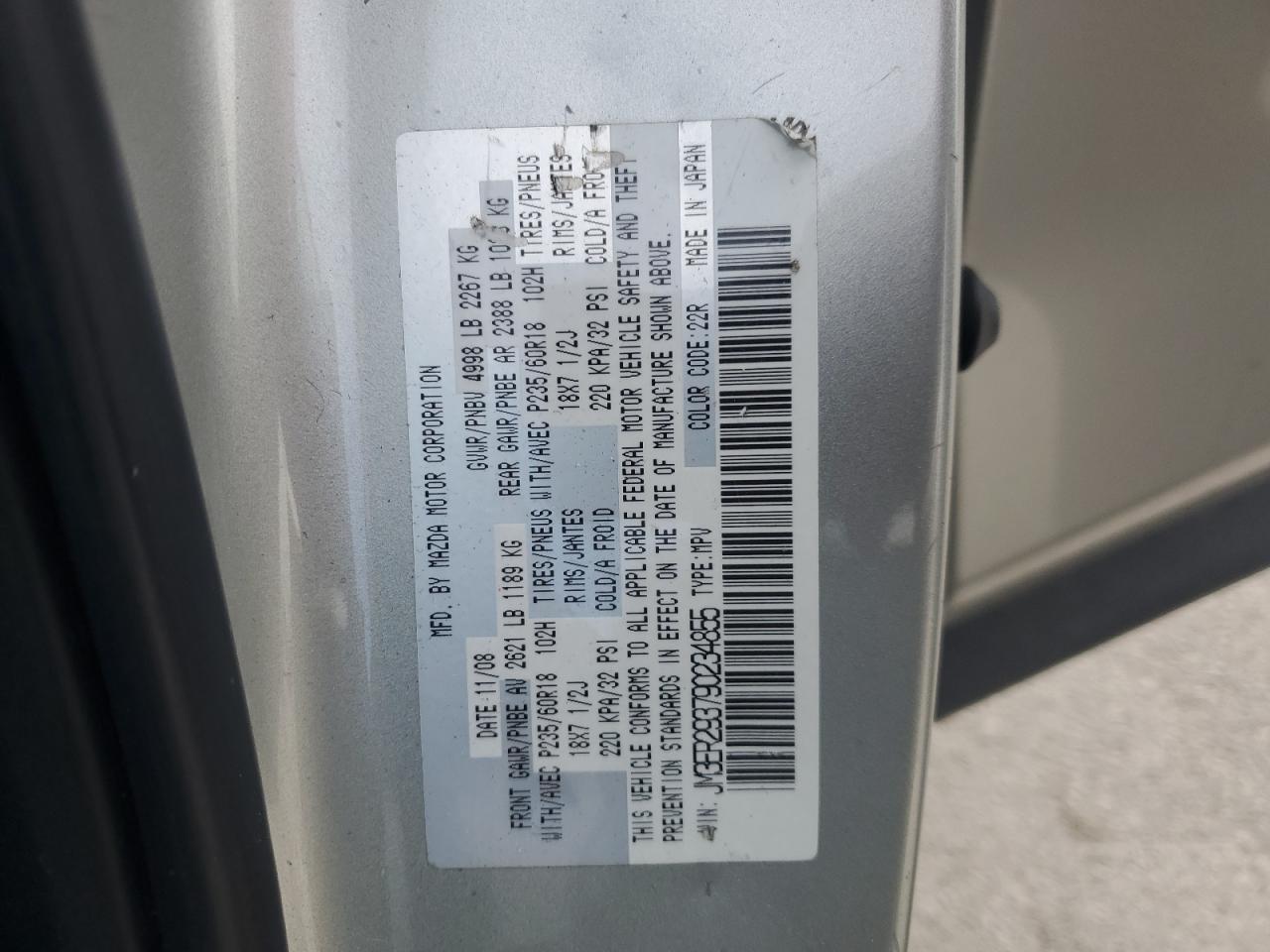 2009 Mazda Cx-7 VIN: JM3ER293790234855 Lot: 80918555