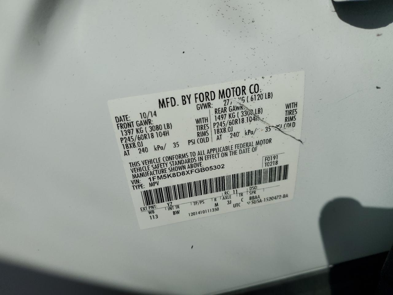 2015 Ford Explorer Xlt VIN: 1FM5K8D8XFGB05302 Lot: 71965535