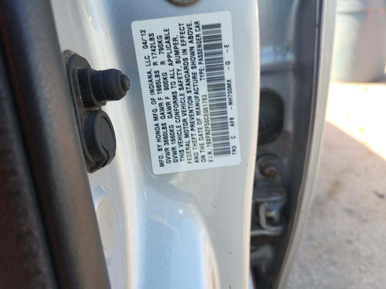 2012 Honda Civic Lx VIN: 19XFB2F50CE061783 Lot: 80717475