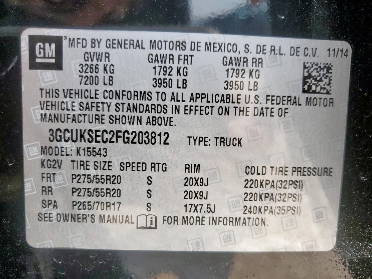 2015 Chevrolet Silverado K1500 Ltz VIN: 3GCUKSEC2FG203812 Lot: 81209105