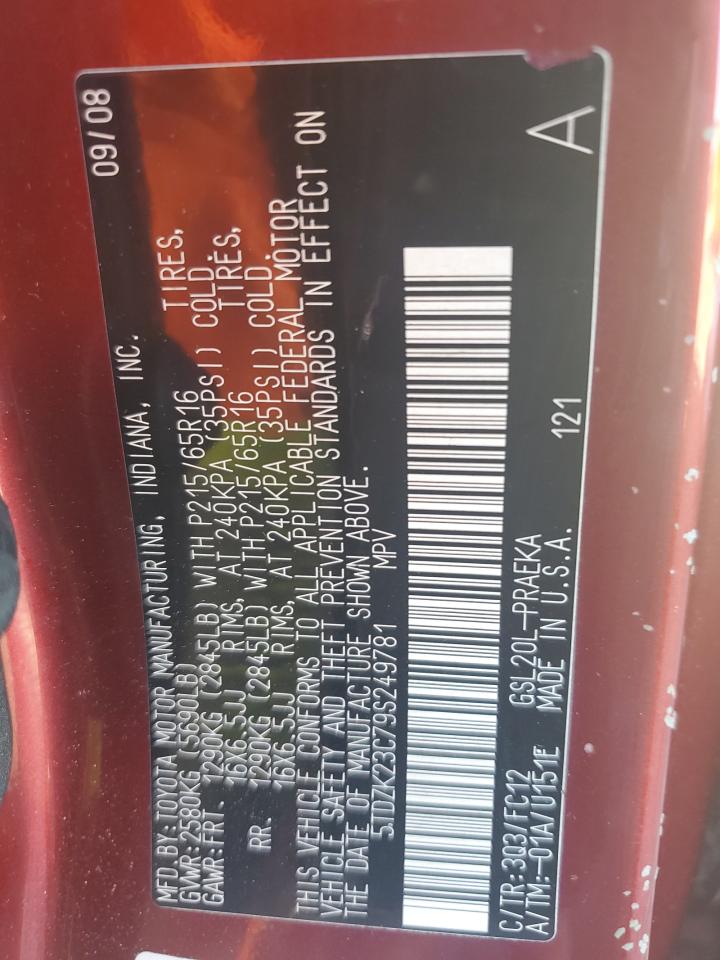 2009 Toyota Sienna Ce VIN: 5TDZK23C79S249781 Lot: 81297305