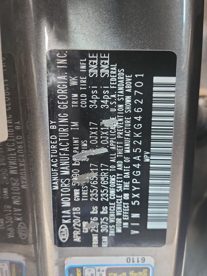 2019 Kia Sorento Lx VIN: 5XYPG4A52KG462701 Lot: 83977975