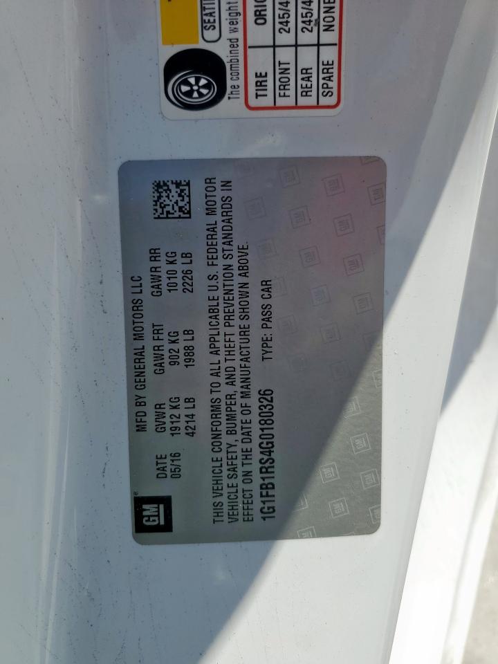 2016 Chevrolet Camaro Lt VIN: 1G1FB1RS4G0180326 Lot: 80277305