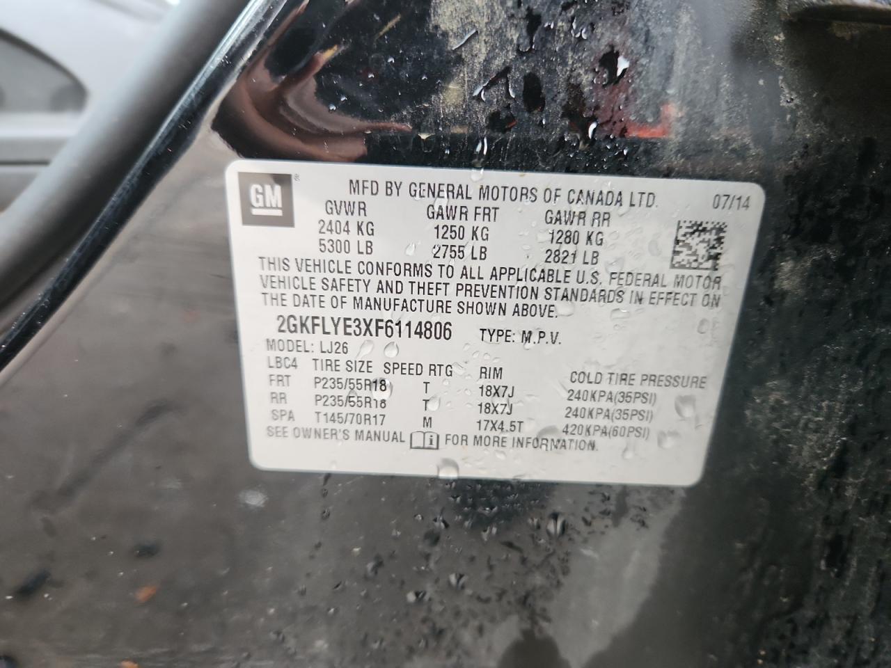 2015 GMC Terrain Slt VIN: 2GKFLYE3XF6114806 Lot: 82163075