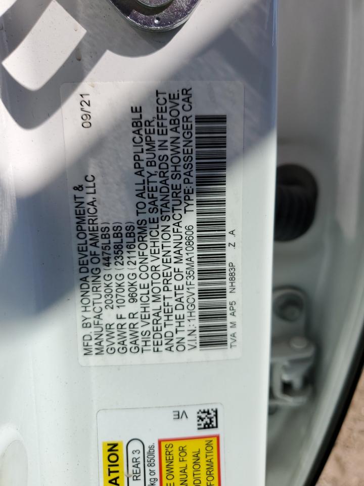 2021 Honda Accord Sport VIN: 1HGCV1F35MA108606 Lot: 71839375
