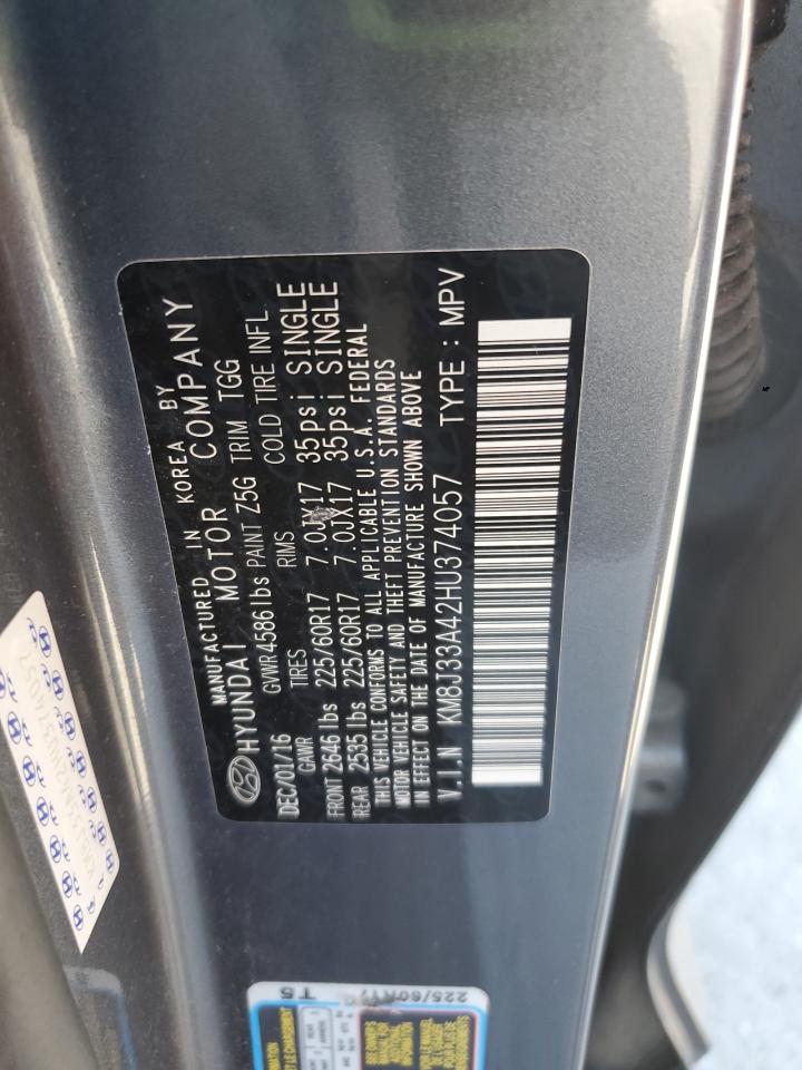 2017 Hyundai Tucson Limited VIN: KM8J33A42HU374057 Lot: 84389295