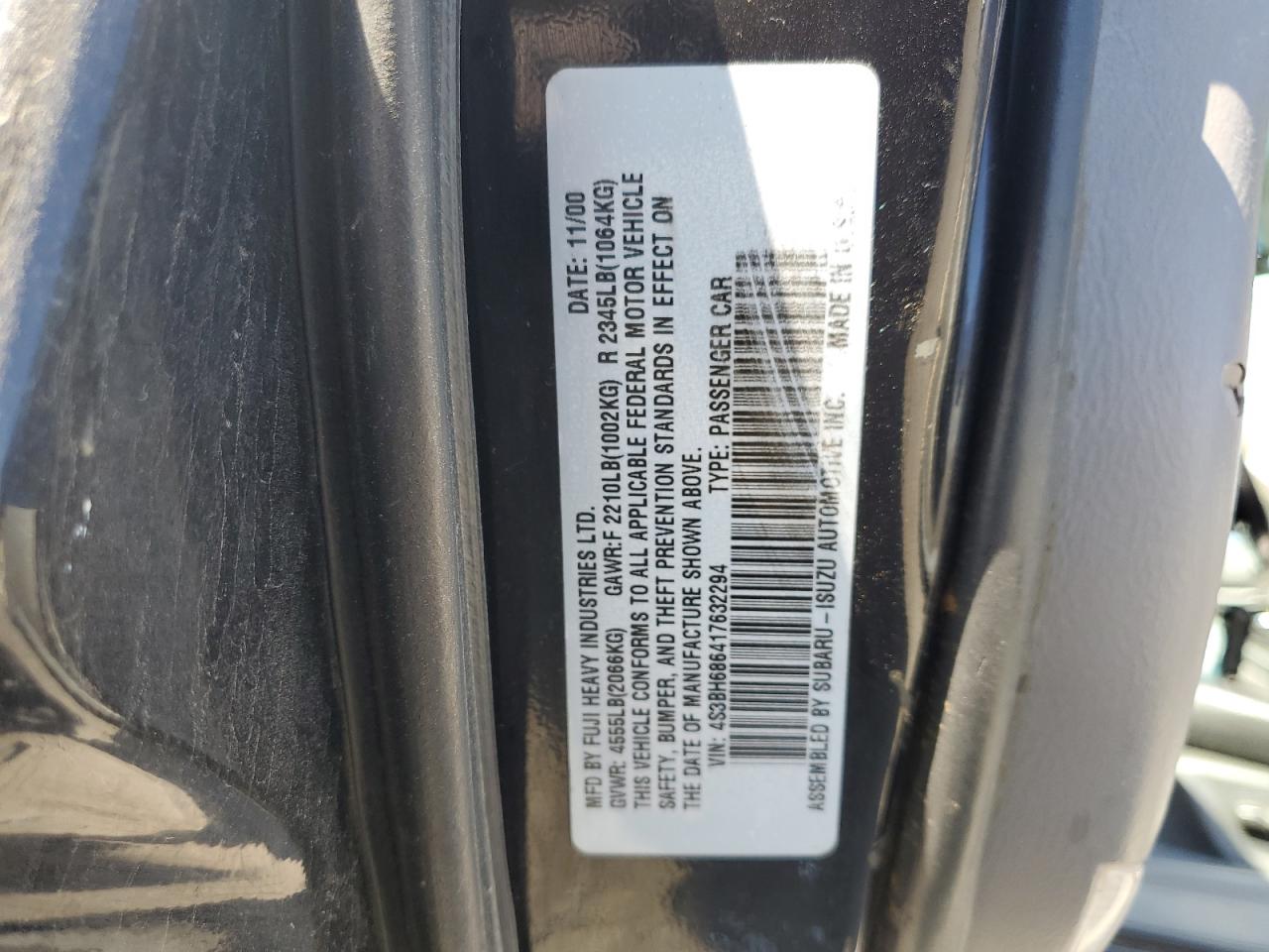 2001 Subaru Legacy Outback Limited VIN: 4S3BH686417632294 Lot: 82163825