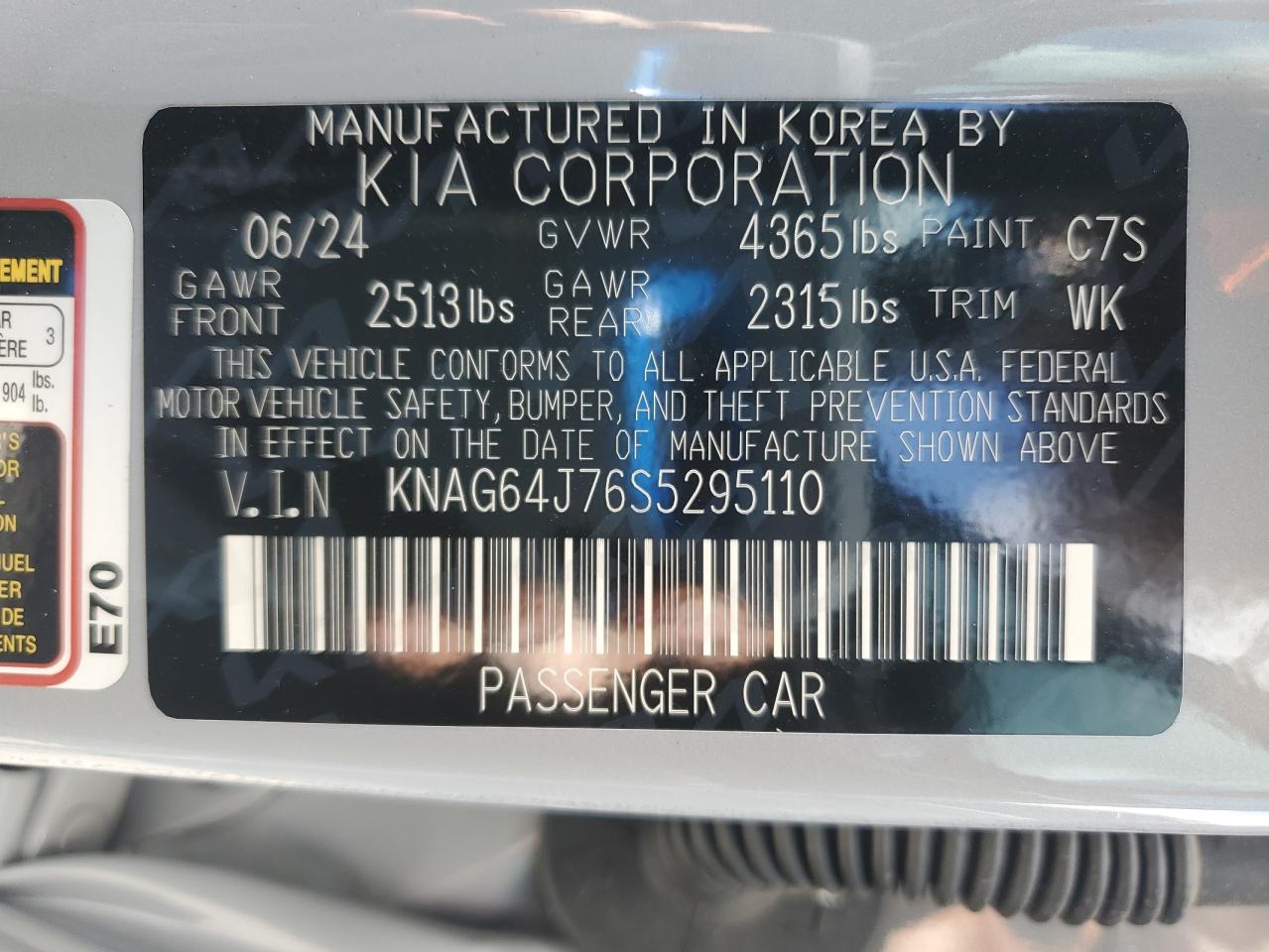 2025 Kia K5 Gt Line VIN: KNAG64J76S5295110 Lot: 81576425