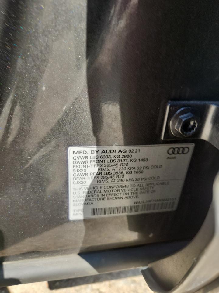 2021 Audi Q7 Premium Plus VIN: WA1LJBF74MD033151 Lot: 80257425