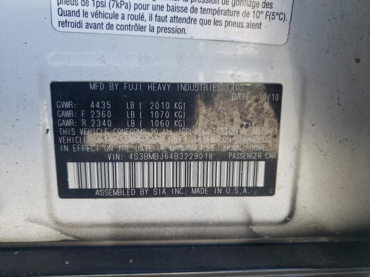 2011 Subaru Legacy 2.5I Limited VIN: 4S3BMBJ64B3229018 Lot: 81726035