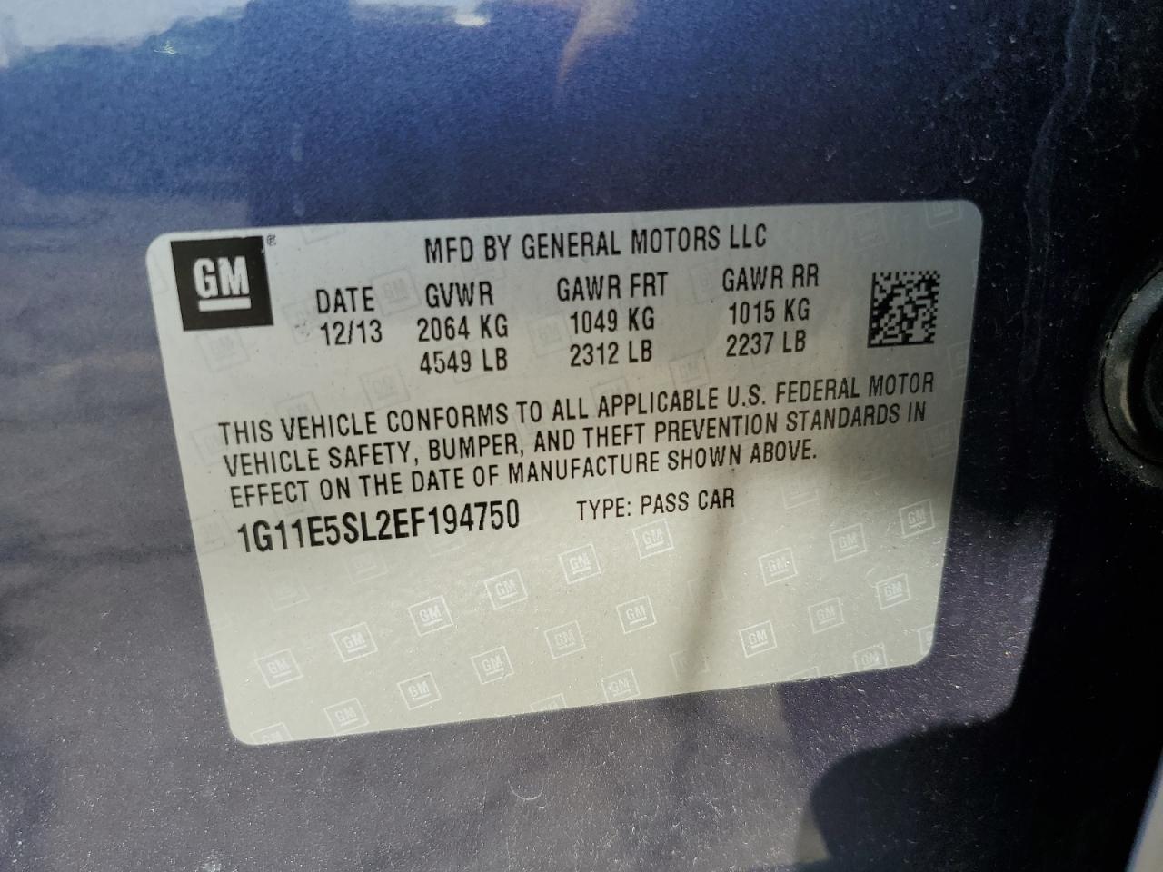 2014 Chevrolet Malibu 2Lt VIN: 1G11E5SL2EF194750 Lot: 69802735