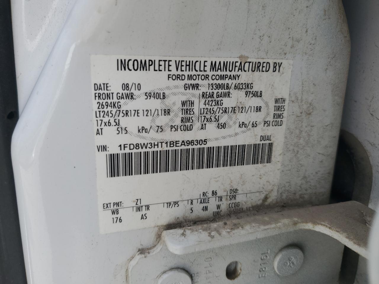 2011 Ford F350 Super Duty VIN: 1FD8W3HT1BEA96305 Lot: 80525575