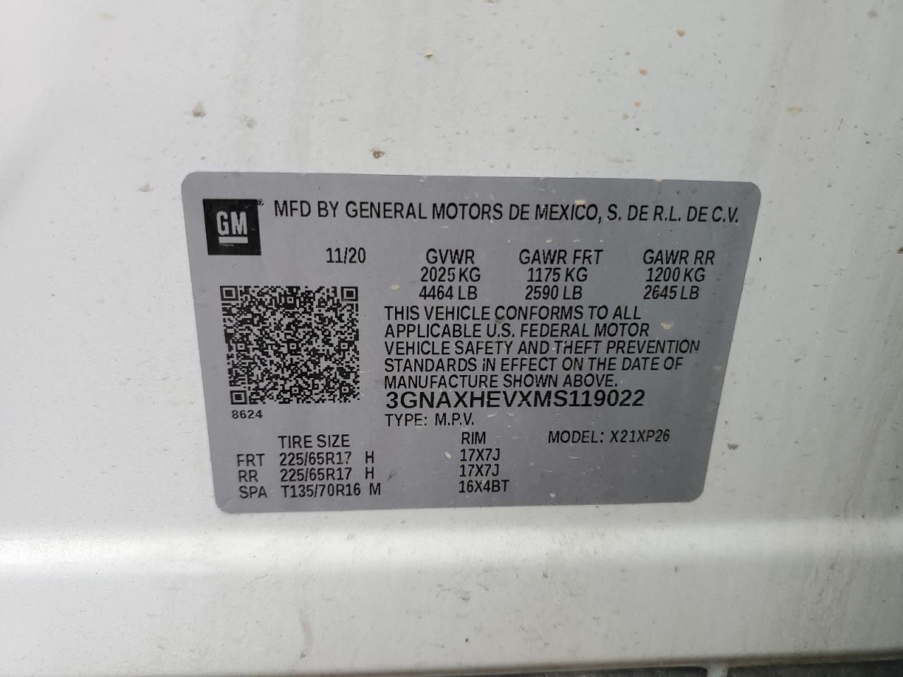 2021 Chevrolet Equinox Ls VIN: 3GNAXHEVXMS119022 Lot: 71695655