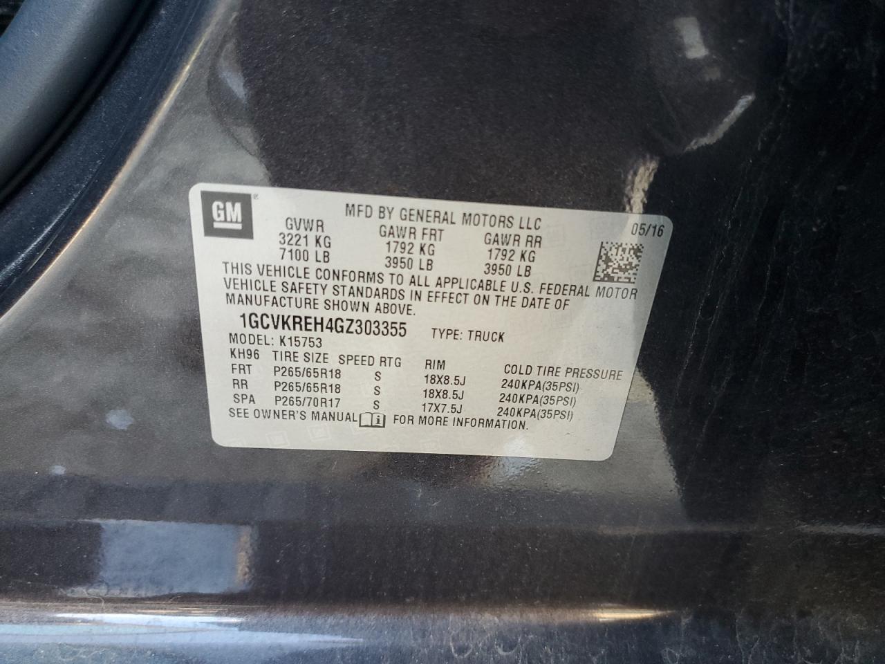 2016 Chevrolet Silverado K1500 Lt VIN: 1GCVKREH4GZ303355 Lot: 81289105