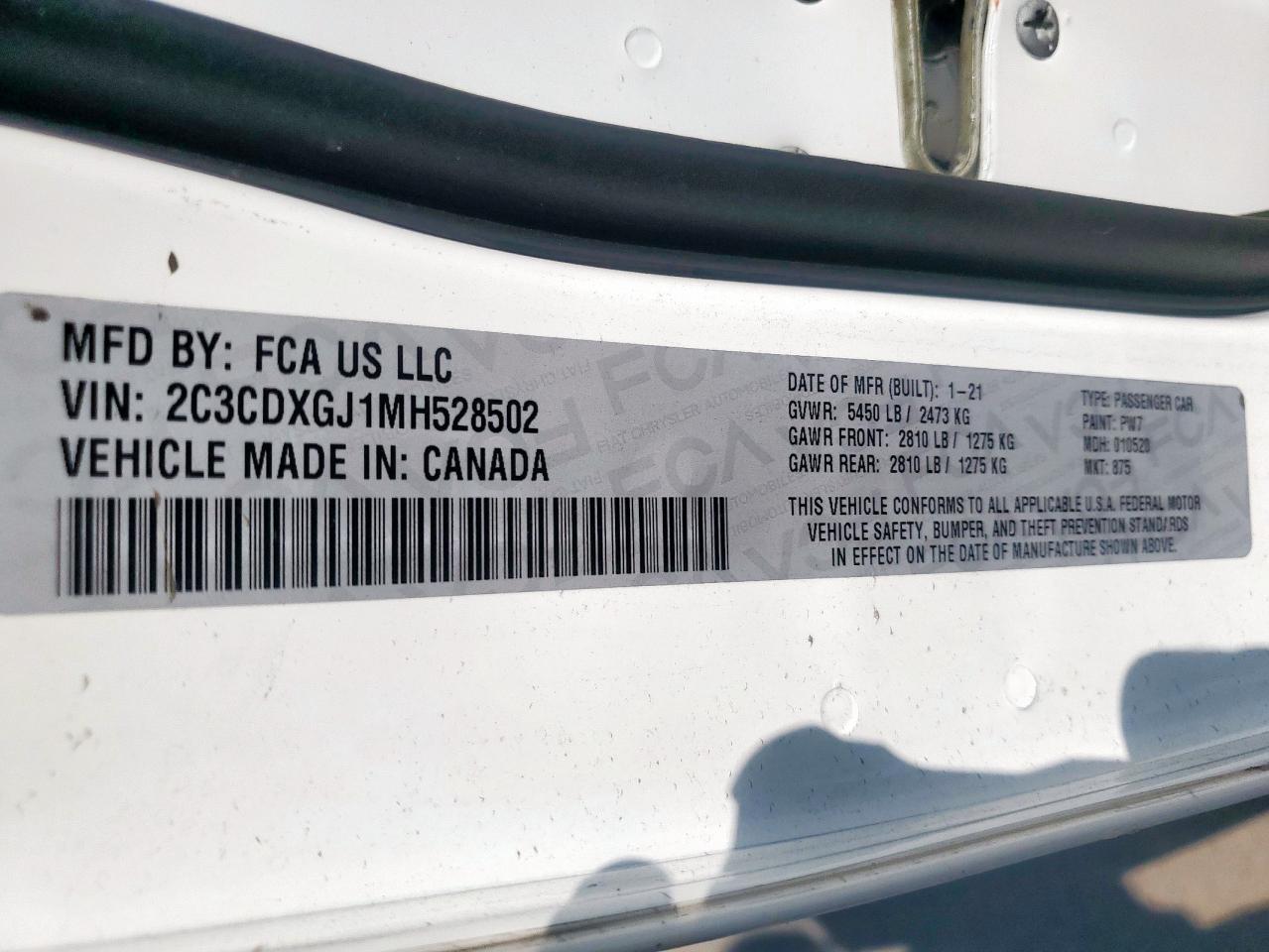 2021 Dodge Charger Scat Pack VIN: 2C3CDXGJ1MH528502 Lot: 71702005