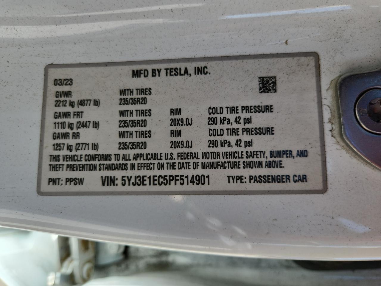 2023 Tesla Model 3 VIN: 5YJ3E1EC5PF514901 Lot: 71893745