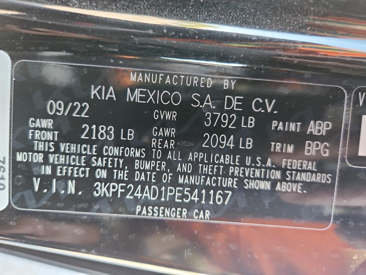 2023 Kia Forte Lx VIN: 3KPF24AD1PE541167 Lot: 71287535