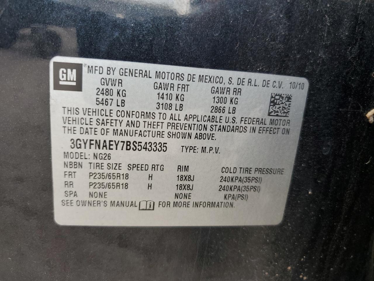 2011 Cadillac Srx Luxury Collection VIN: 3GYFNAEY7BS543335 Lot: 81247745