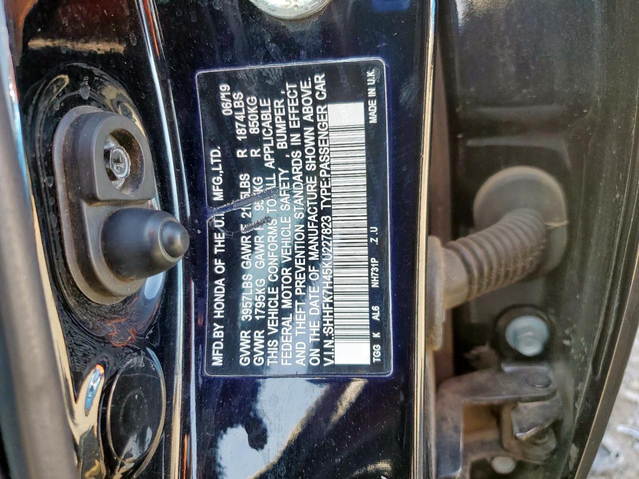 2019 Honda Civic Sport VIN: SHHFK7H45KU227823 Lot: 72036445