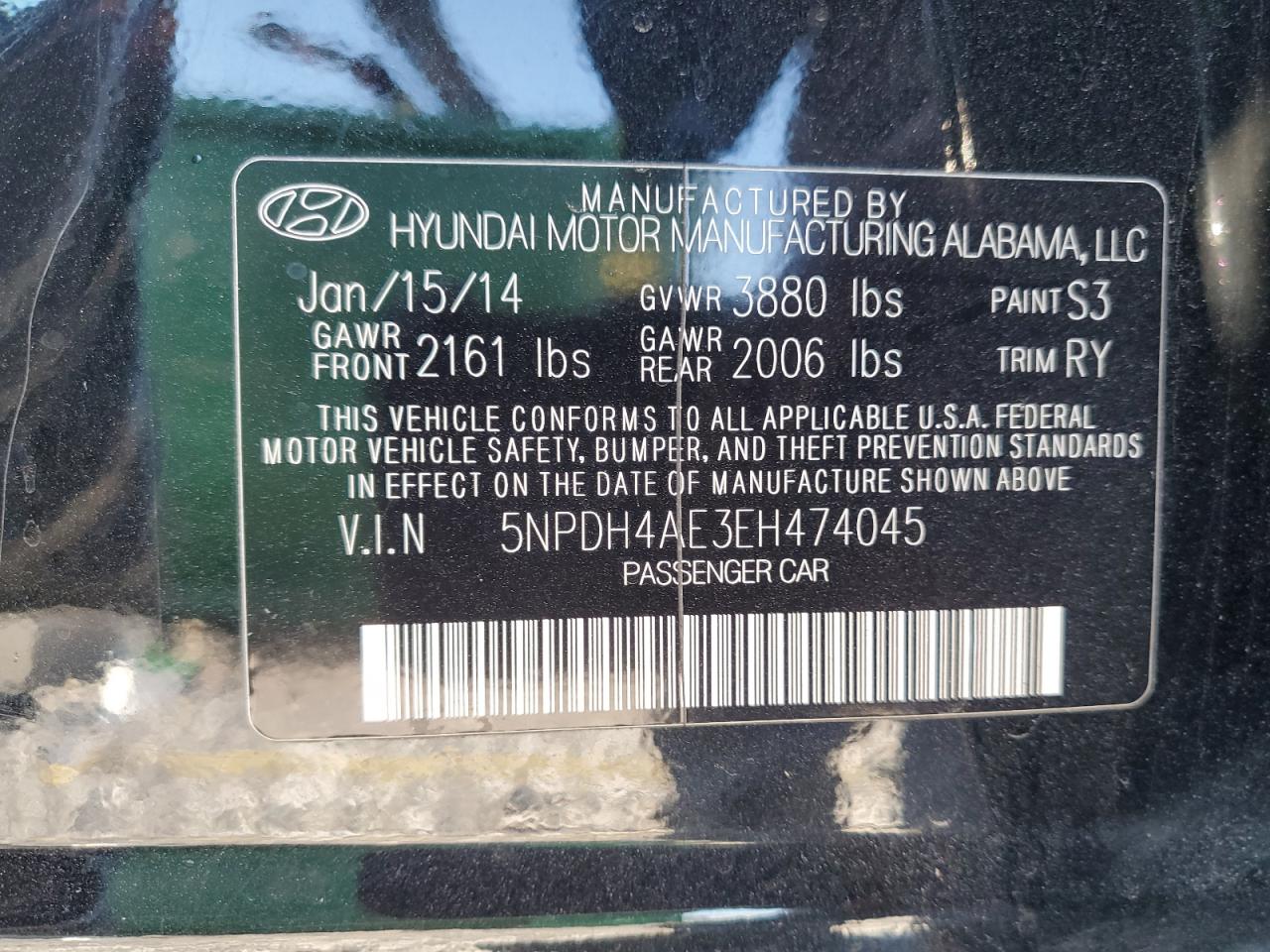 2014 Hyundai Elantra Se VIN: 5NPDH4AE3EH474045 Lot: 84403815