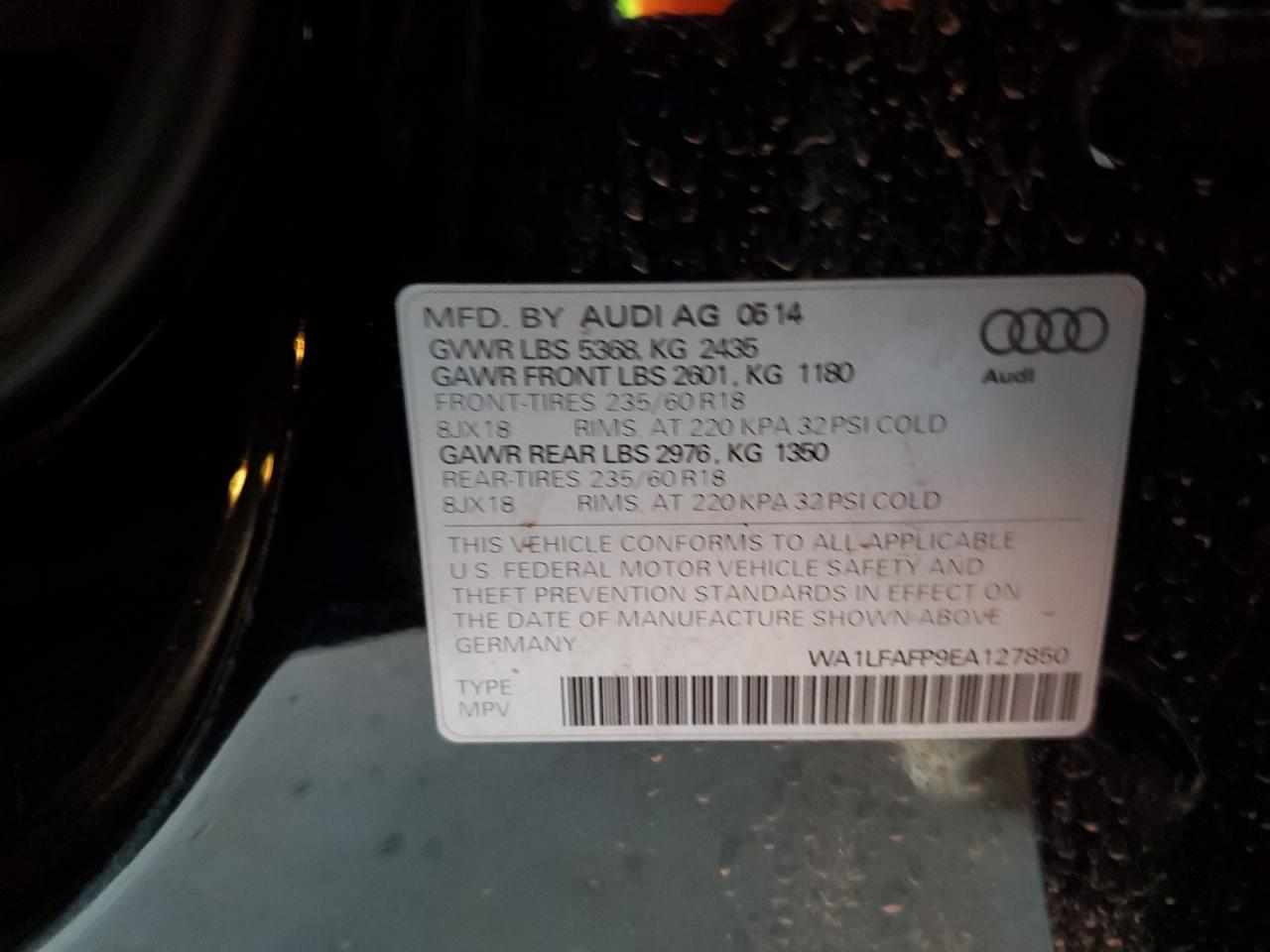 2014 Audi Q5 Premium Plus VIN: WA1LFAFP9EA127850 Lot: 80589085