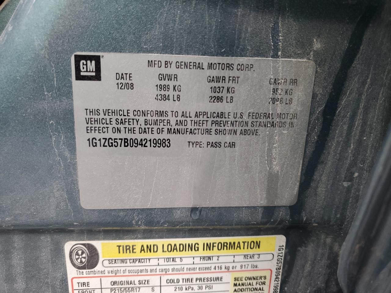 2009 Chevrolet Malibu Ls VIN: 1G1ZG57B094219983 Lot: 71080455