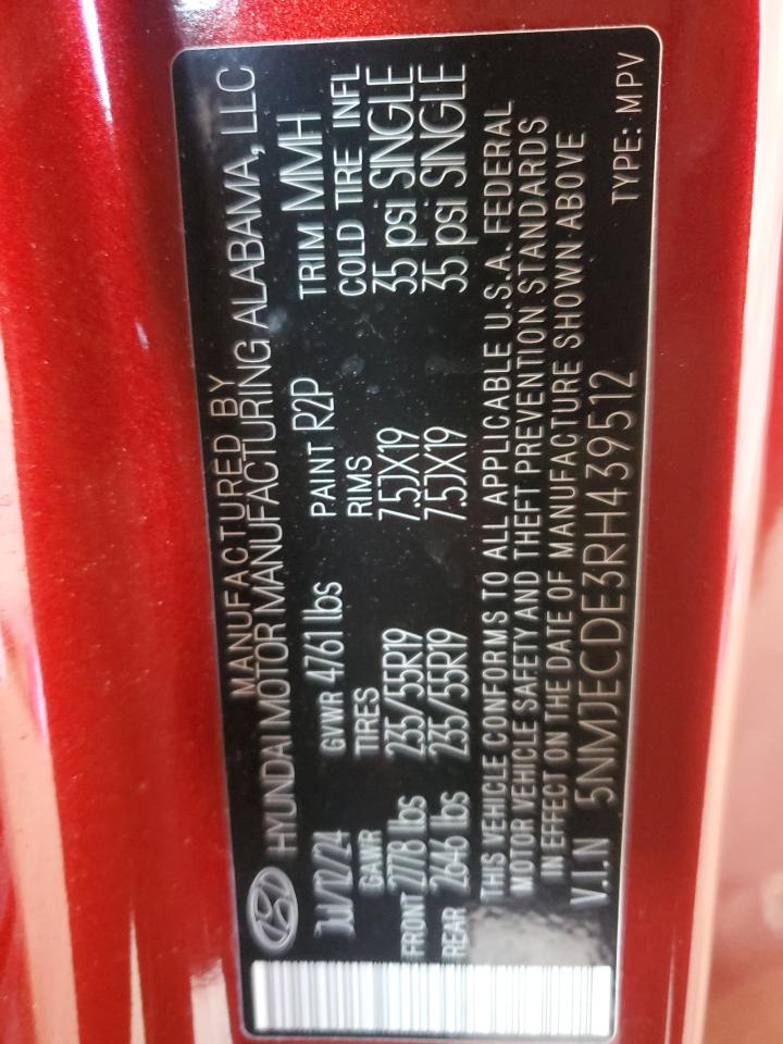 2024 Hyundai Tucson Limited VIN: 5NMJECDE3RH439512 Lot: 80545435