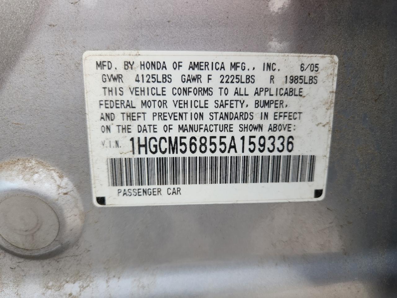 2005 Honda Accord Ex VIN: 1HGCM56855A159336 Lot: 81697535