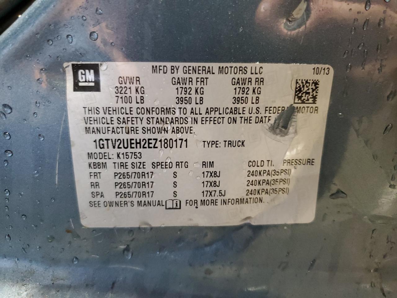 2014 GMC Sierra K1500 Sle VIN: 1GTV2UEH2EZ180171 Lot: 84256785