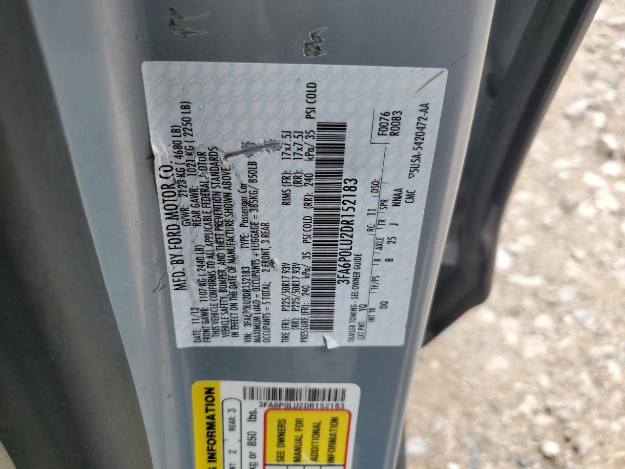 2013 Ford Fusion Se Hybrid VIN: 3FA6P0LU2DR152183 Lot: 80199965