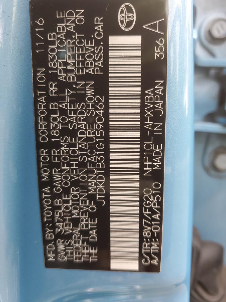 2016 Toyota Prius C VIN: JTDKDTB31G1590462 Lot: 84227095