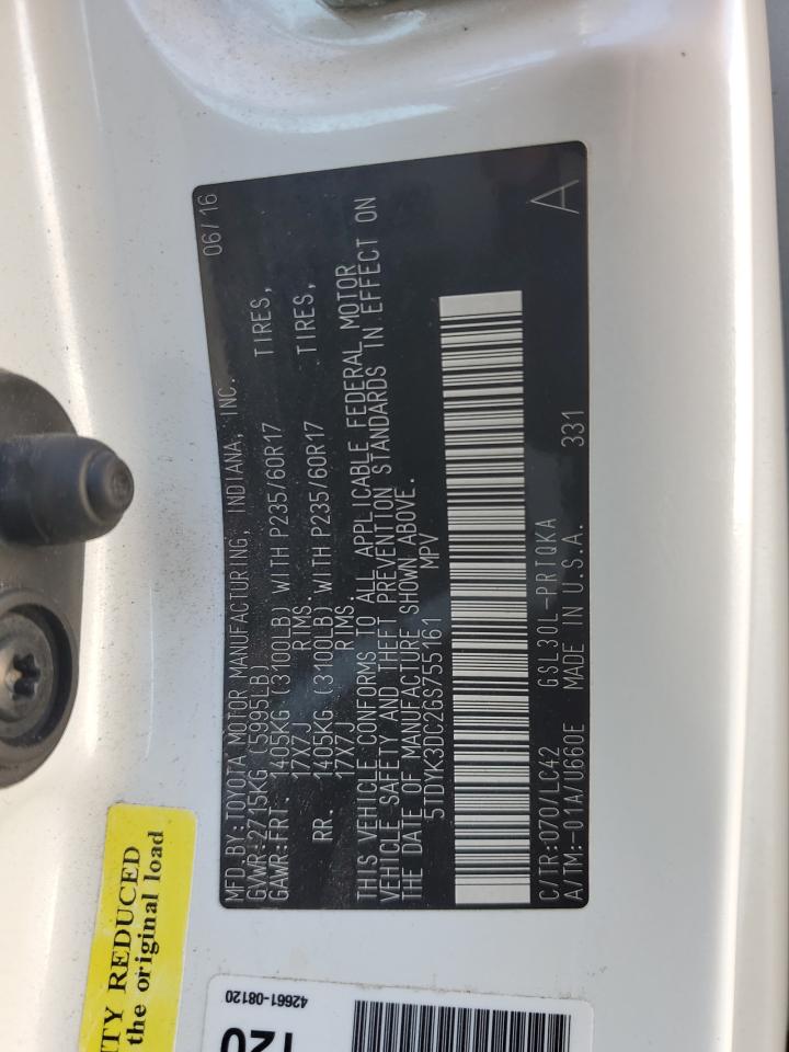 2016 Toyota Sienna Xle VIN: 5TDYK3DC2GS755161 Lot: 83996595