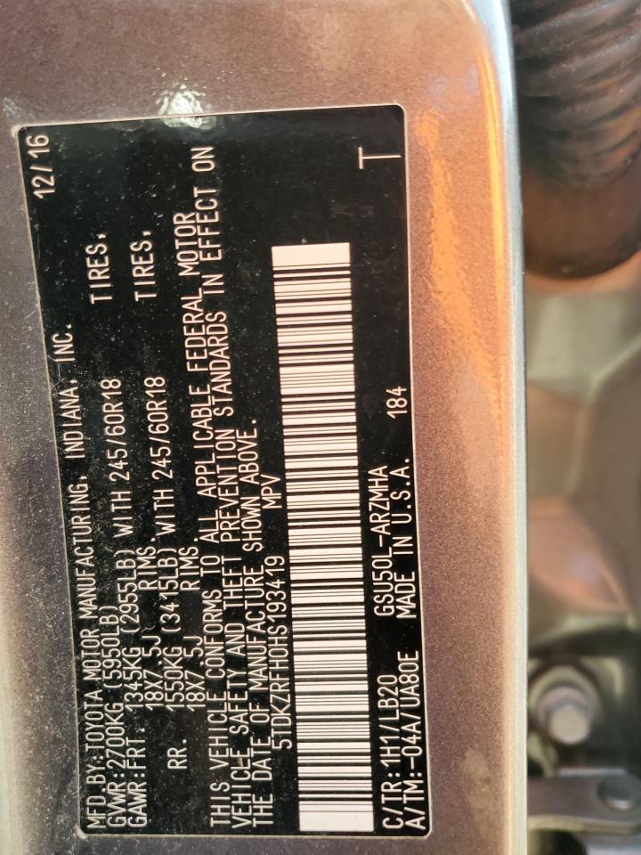 2017 Toyota Highlander Se VIN: 5TDKZRFH0HS193419 Lot: 84268585