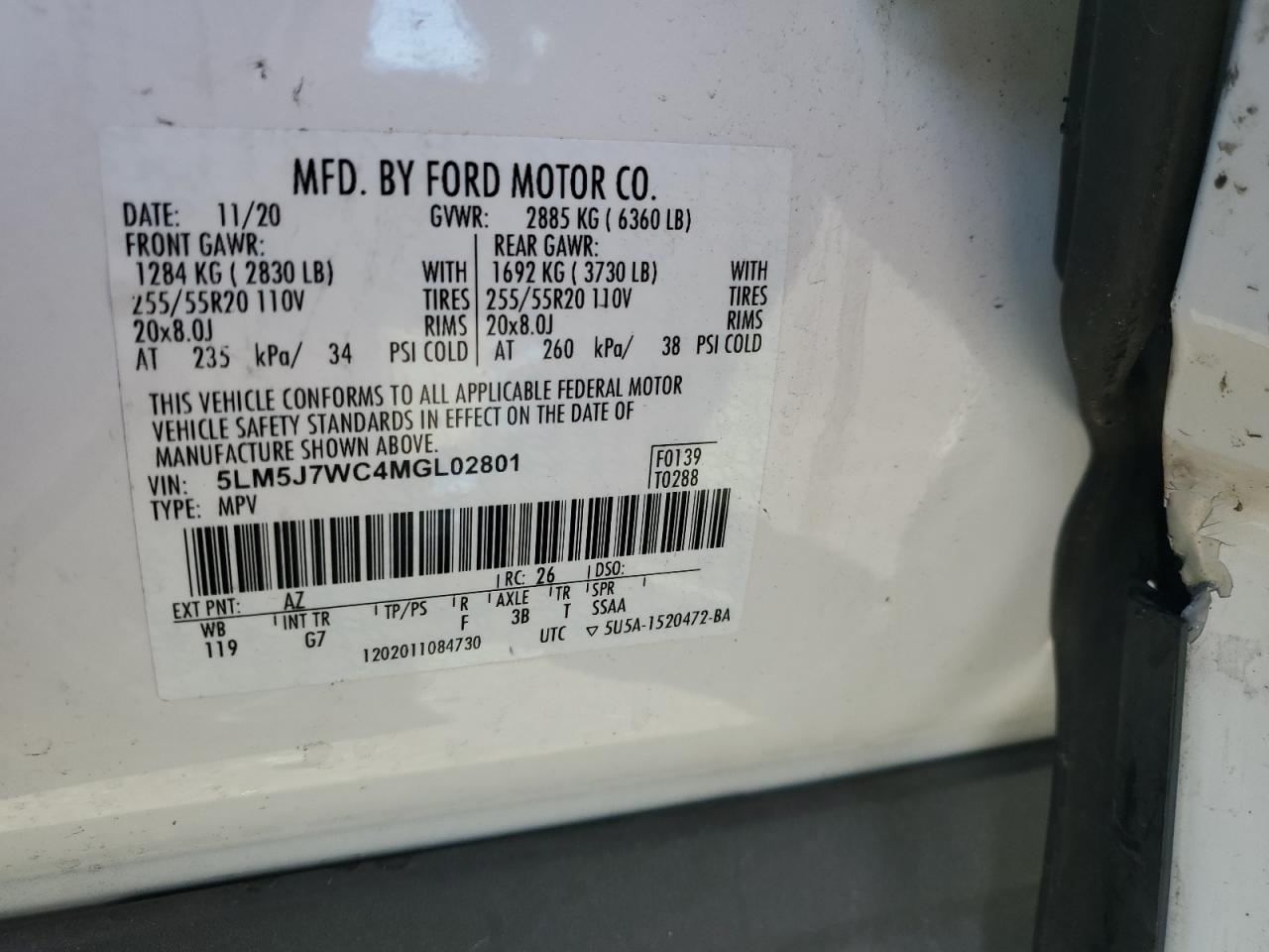 2021 Lincoln Aviator Reserve VIN: 5LM5J7WC4MGL02801 Lot: 83753545