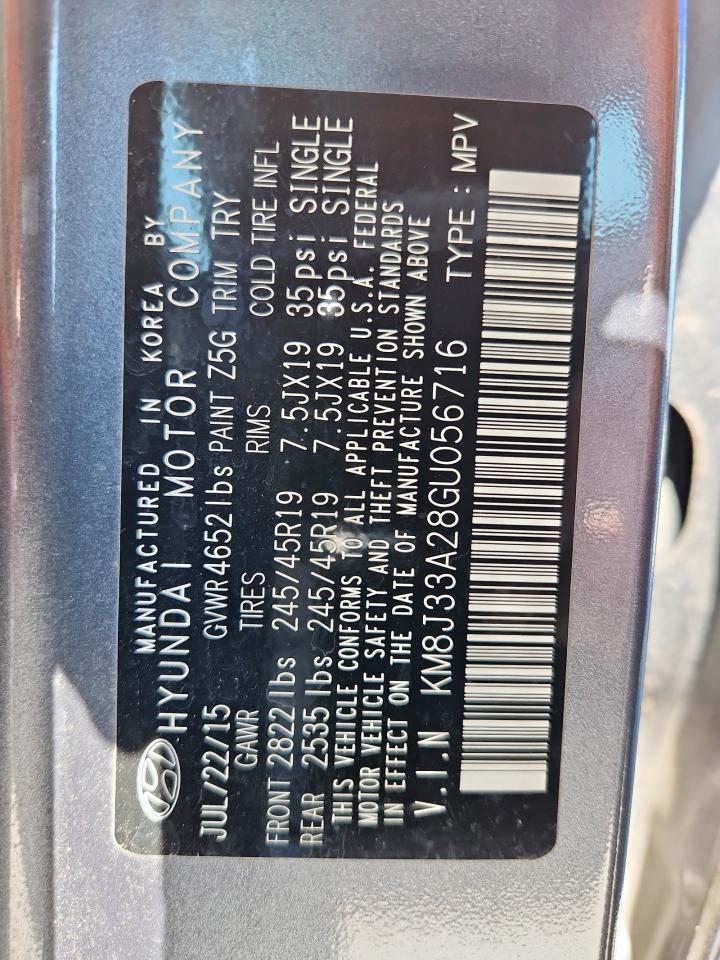 2016 Hyundai Tucson Limited VIN: KM8J33A28GU056716 Lot: 80441235