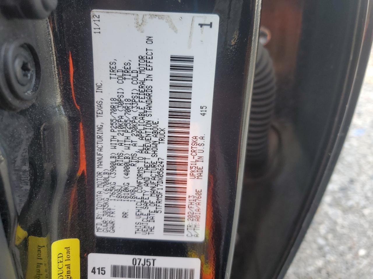 2013 Toyota Tundra Double Cab Sr5 VIN: 5TFRM5F17DX056247 Lot: 80136055