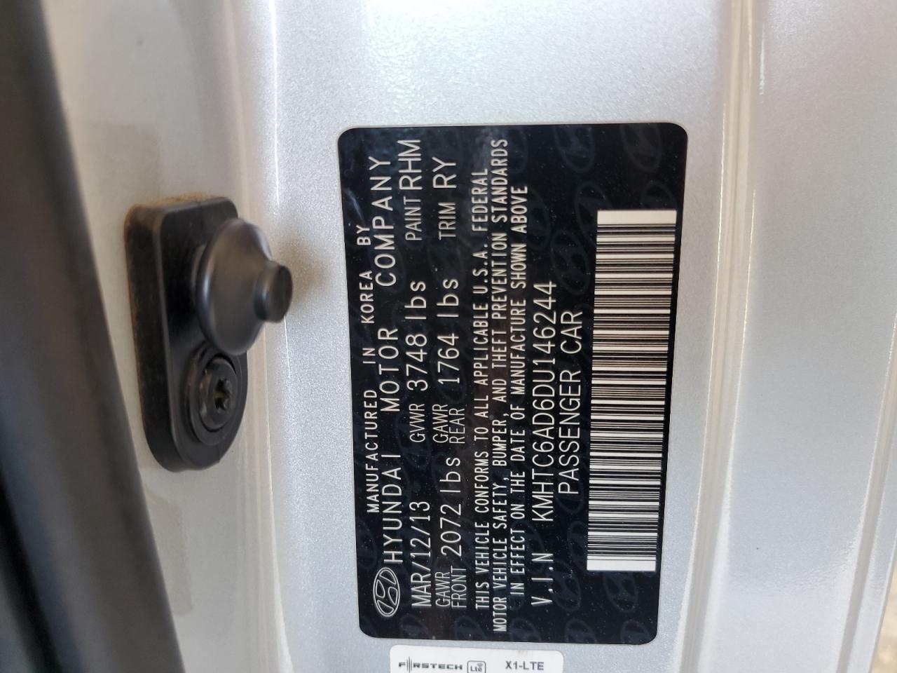 2013 Hyundai Veloster VIN: KMHTC6AD6DU146244 Lot: 80341735