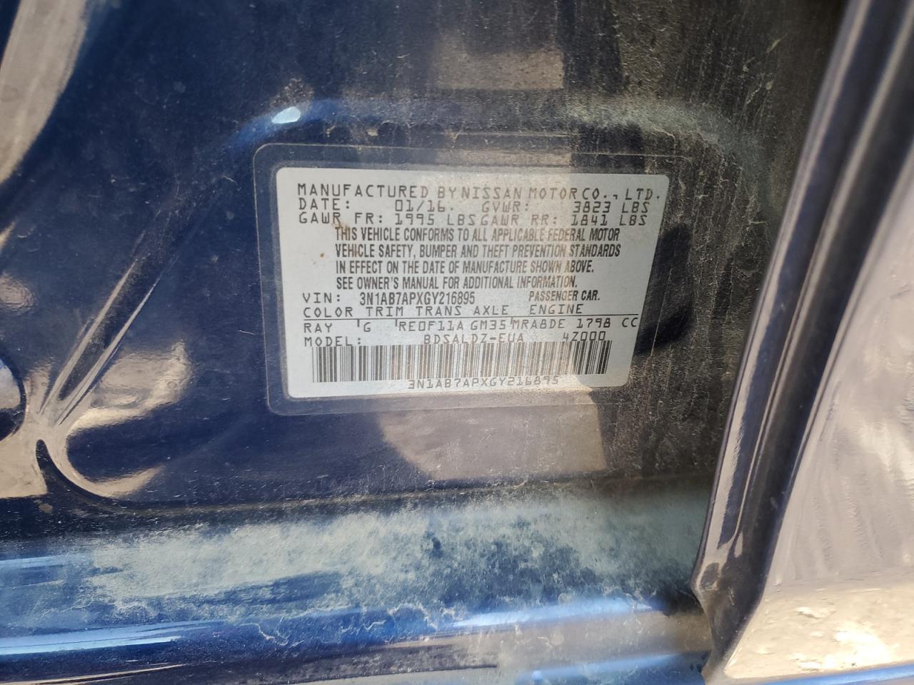 2016 Nissan Sentra S VIN: 3N1AB7APXGY216895 Lot: 84393485