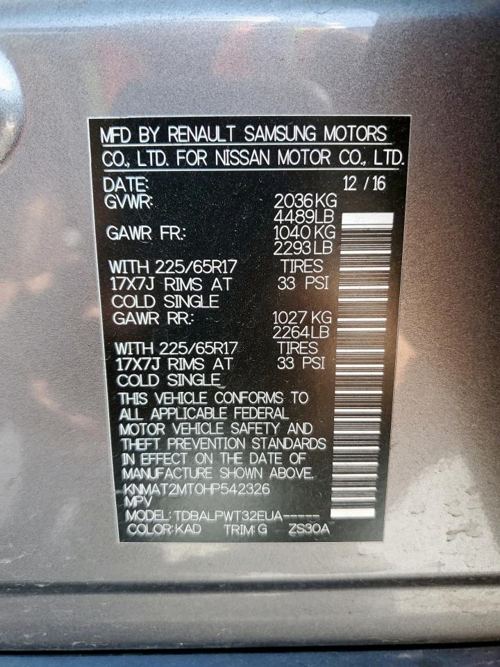 2017 Nissan Rogue S VIN: KNMAT2MT0HP542326 Lot: 80068895